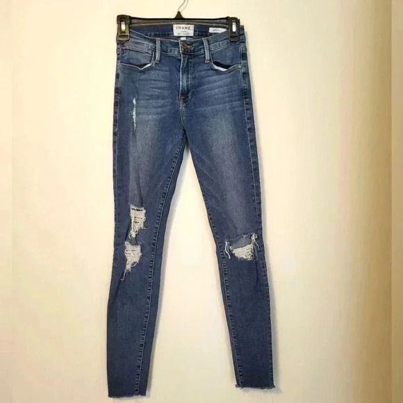 FRAME Distressed Le High Skinny Raw Hem Jeans(25) - Picture 4 of 10